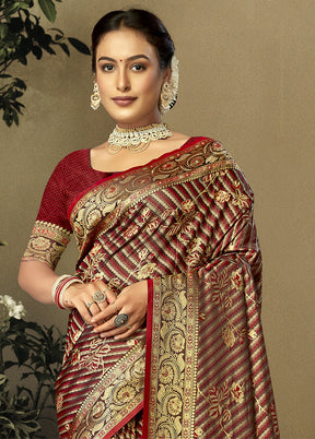 Maroon Satin Silk Saree With Blouse Piece