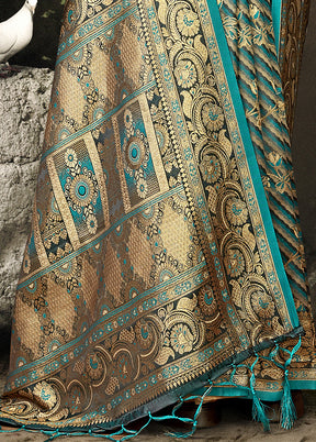 Sky Blue Satin Silk Saree With Blouse Piece