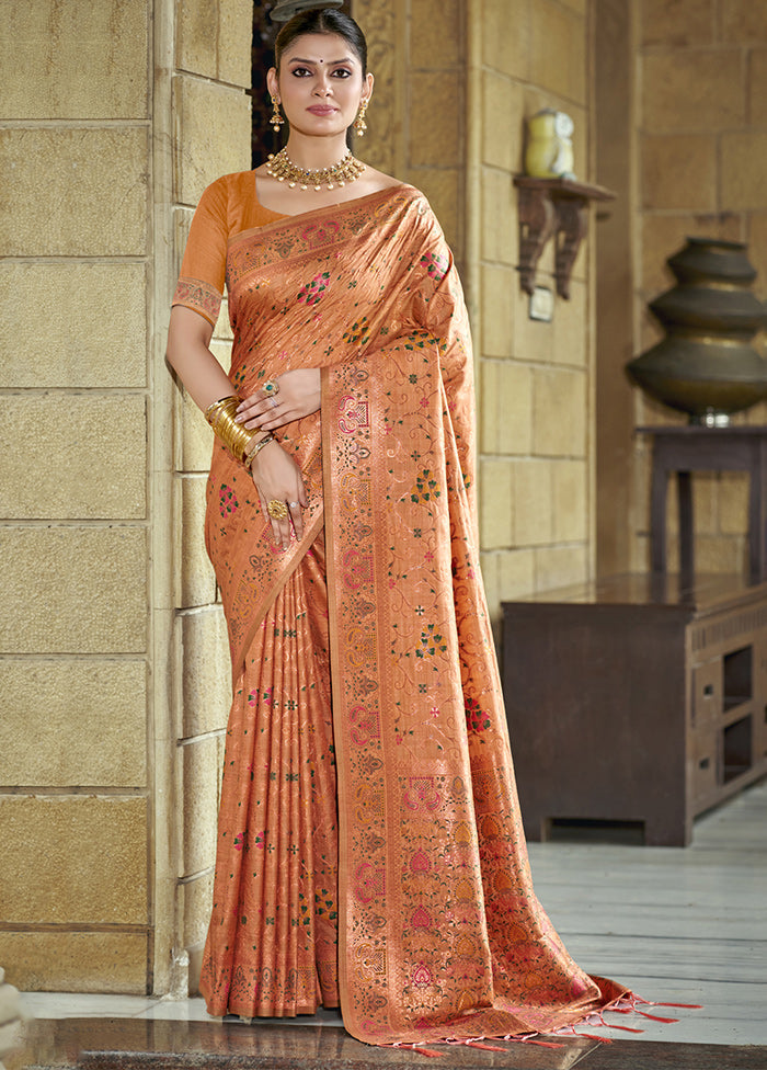 Peach Dupion Silk Saree With Blouse Piece