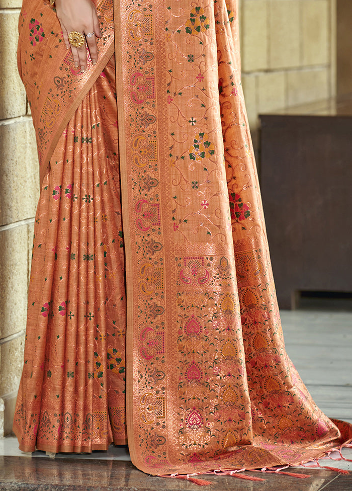 Peach Dupion Silk Saree With Blouse Piece