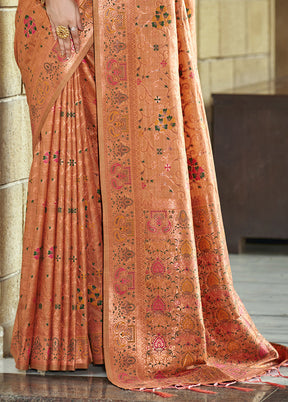 Peach Dupion Silk Saree With Blouse Piece