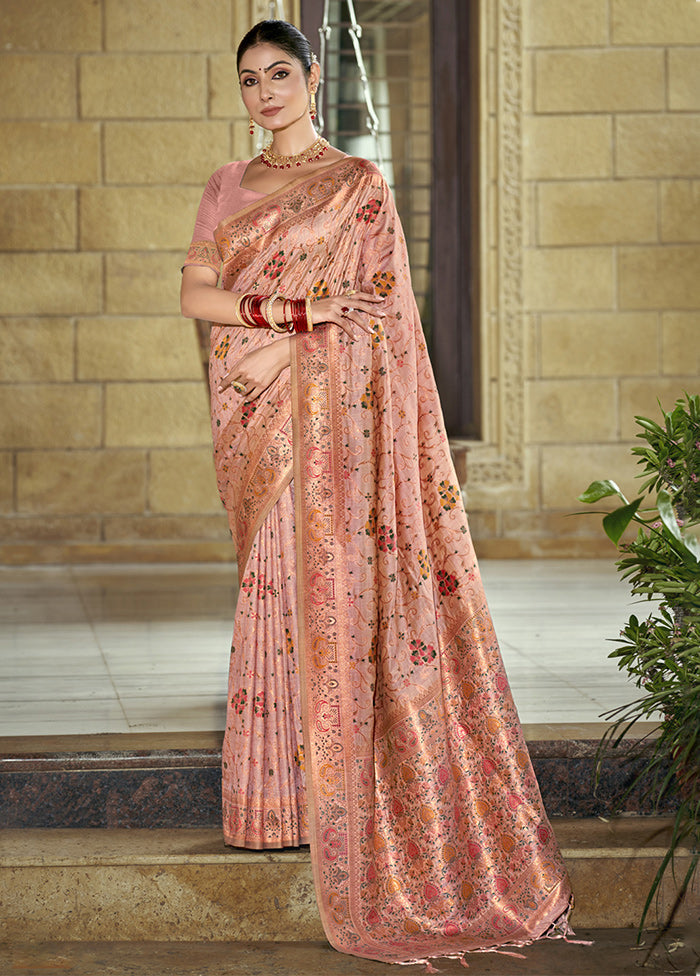 Pink Dupion Silk Saree With Blouse Piece