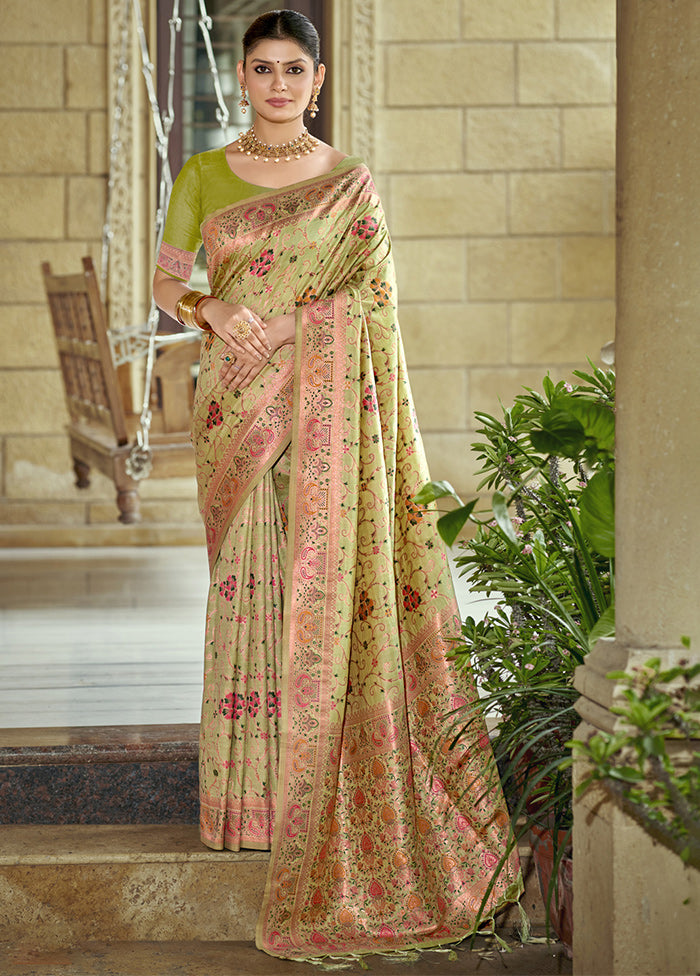 Light Green Dupion Silk Saree With Blouse Piece