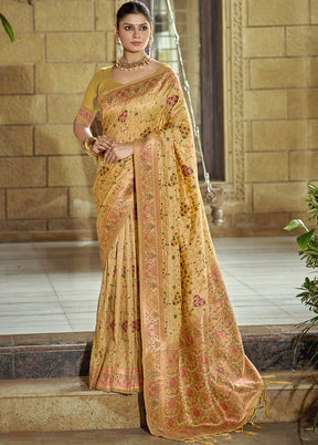 Gold Dupion Silk Saree With Blouse Piece