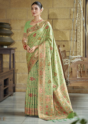 Pista Green Dupion Silk Saree With Blouse Piece