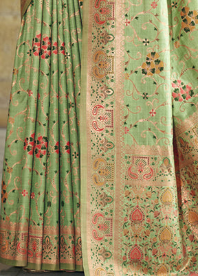 Pista Green Dupion Silk Saree With Blouse Piece