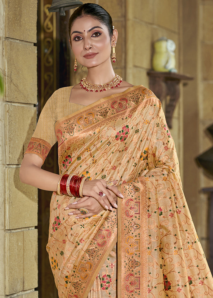 Beige Dupion Silk Saree With Blouse Piece