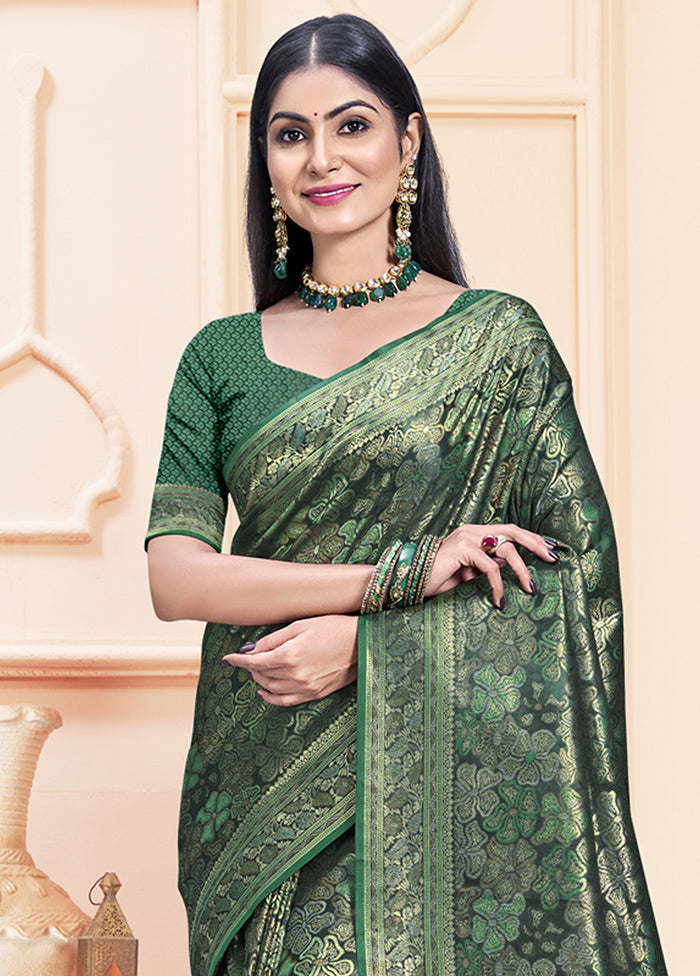 Green Satin Silk Saree With Blouse Piece