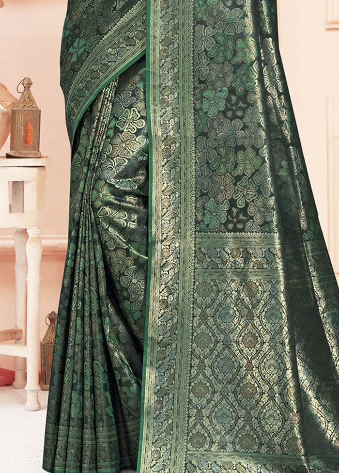 Green Satin Silk Saree With Blouse Piece