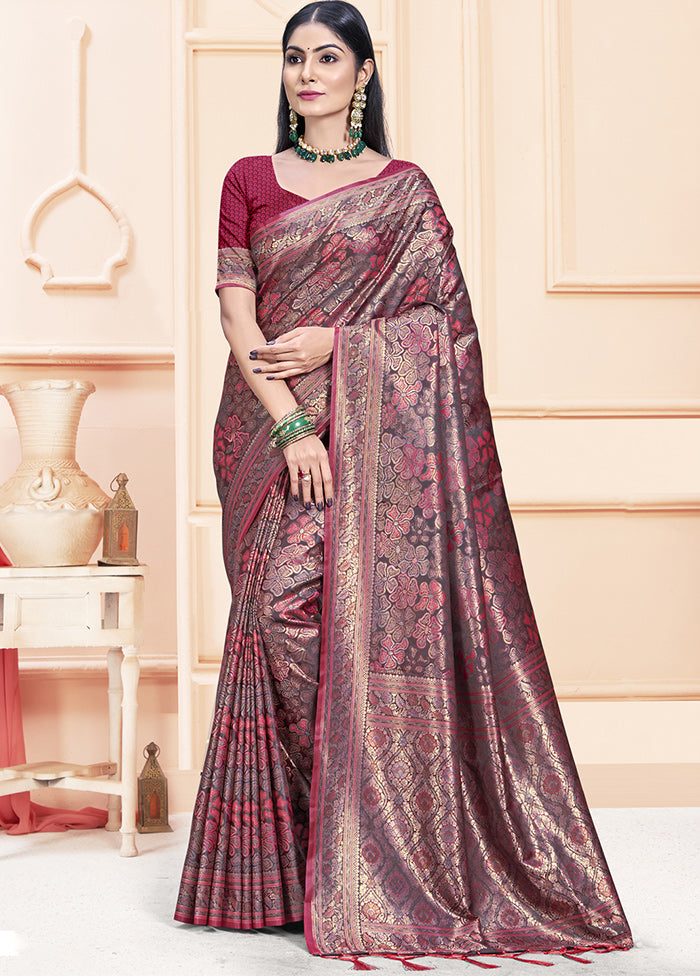 Magenta Satin Silk Saree With Blouse Piece