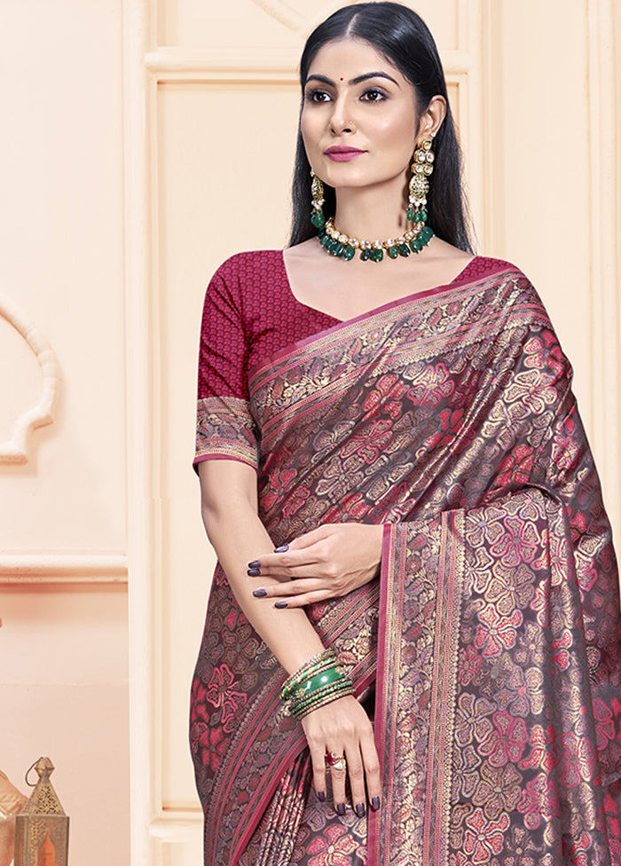 Magenta Satin Silk Saree With Blouse Piece