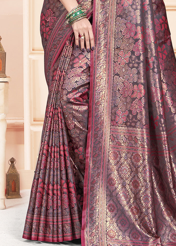 Magenta Satin Silk Saree With Blouse Piece