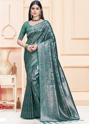 Rama Satin Silk Saree With Blouse Piece