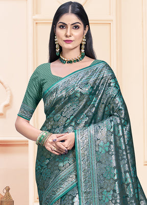 Rama Satin Silk Saree With Blouse Piece