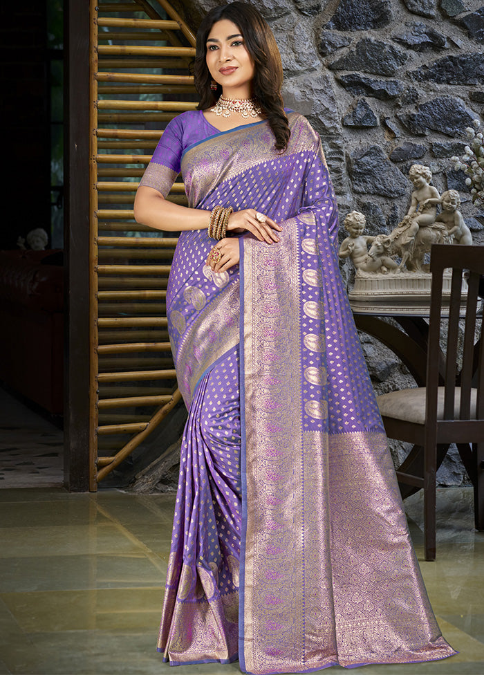 Violet Spun Silk Saree With Blouse Piece