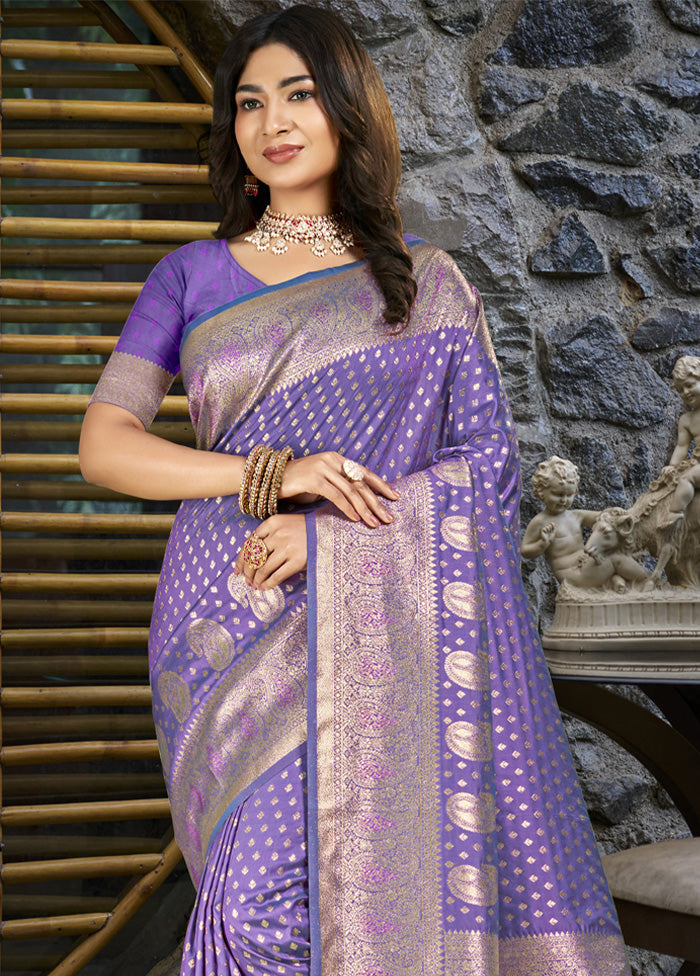 Violet Spun Silk Saree With Blouse Piece