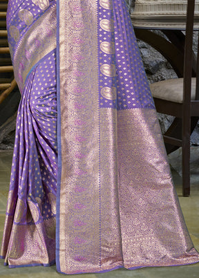 Violet Spun Silk Saree With Blouse Piece