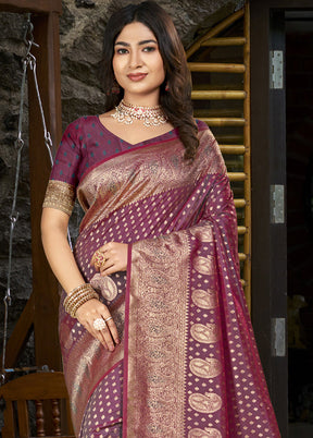 Purple Spun Silk Saree With Blouse Piece