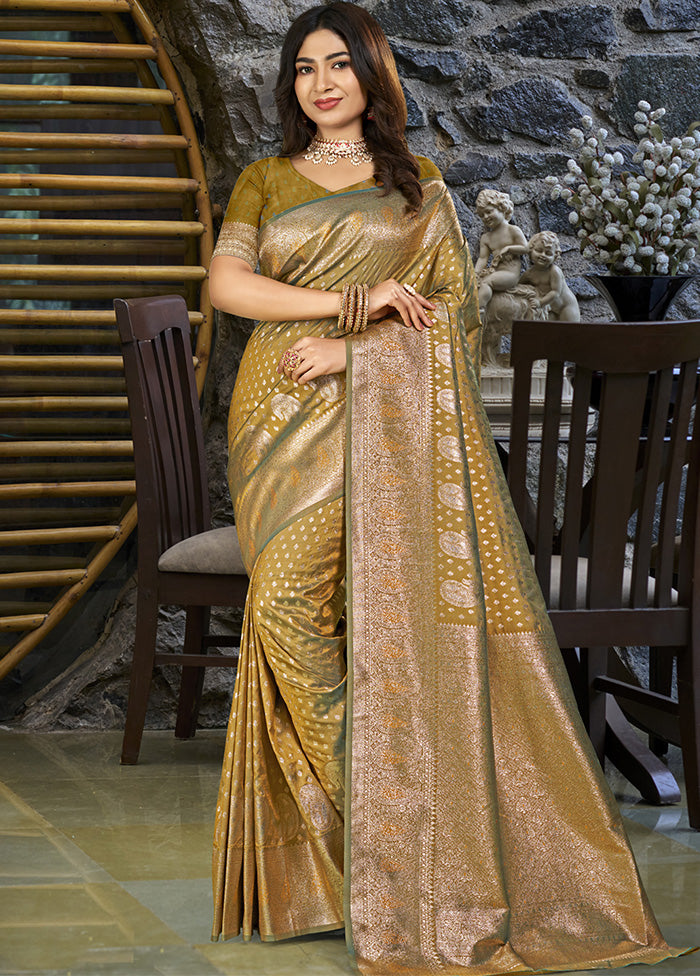 Mustard Spun Silk Saree With Blouse Piece