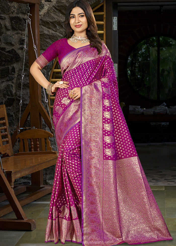 Magenta Spun Silk Saree With Blouse Piece