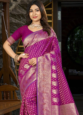 Magenta Spun Silk Saree With Blouse Piece