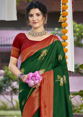 Bottle Green Dupion Silk Saree With Blouse Piece