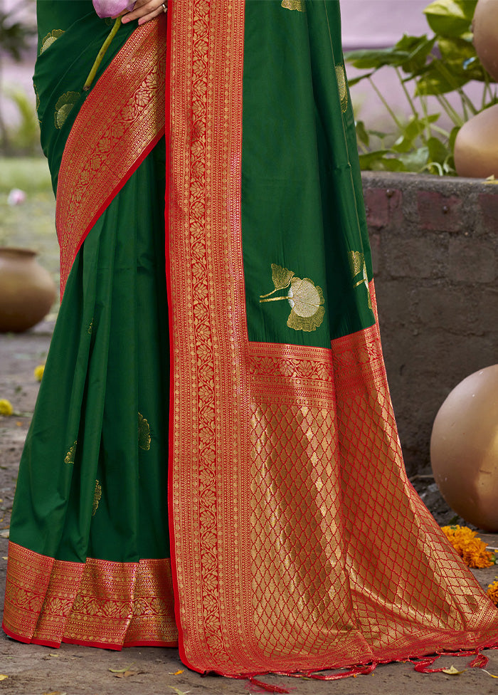 Bottle Green Dupion Silk Saree With Blouse Piece