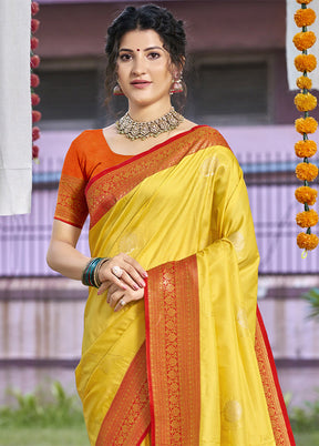 Yellow Dupion Silk Saree With Blouse Piece