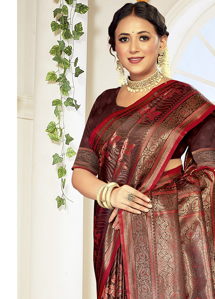 Maroon Satin Silk Saree With Blouse Piece