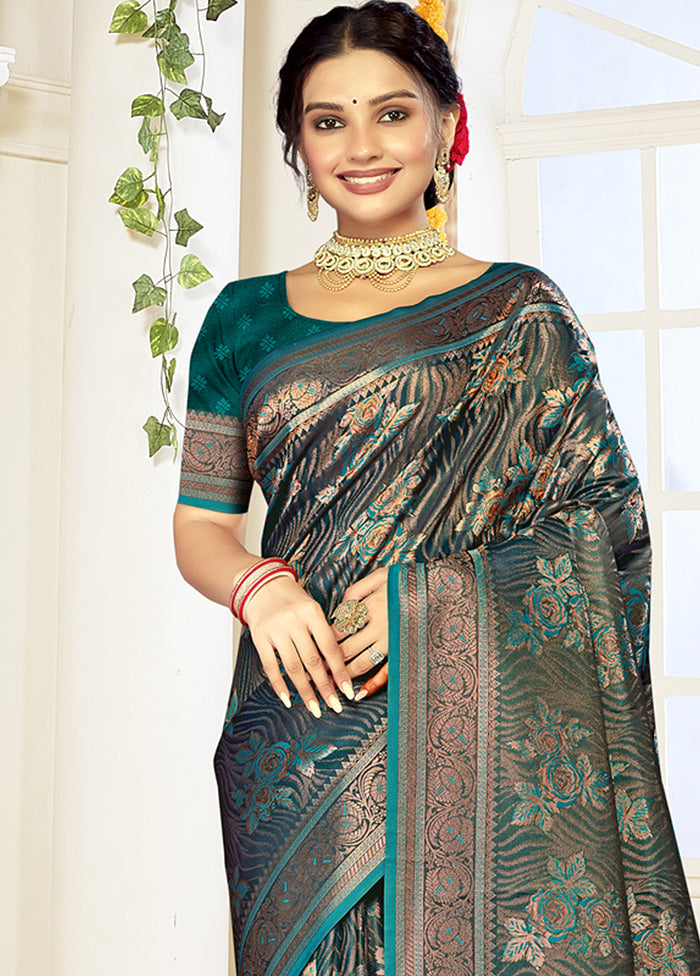 Rama Satin Silk Saree With Blouse Piece