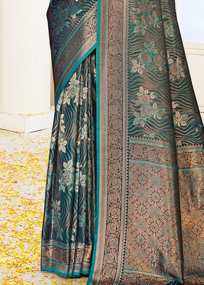 Rama Satin Silk Saree With Blouse Piece