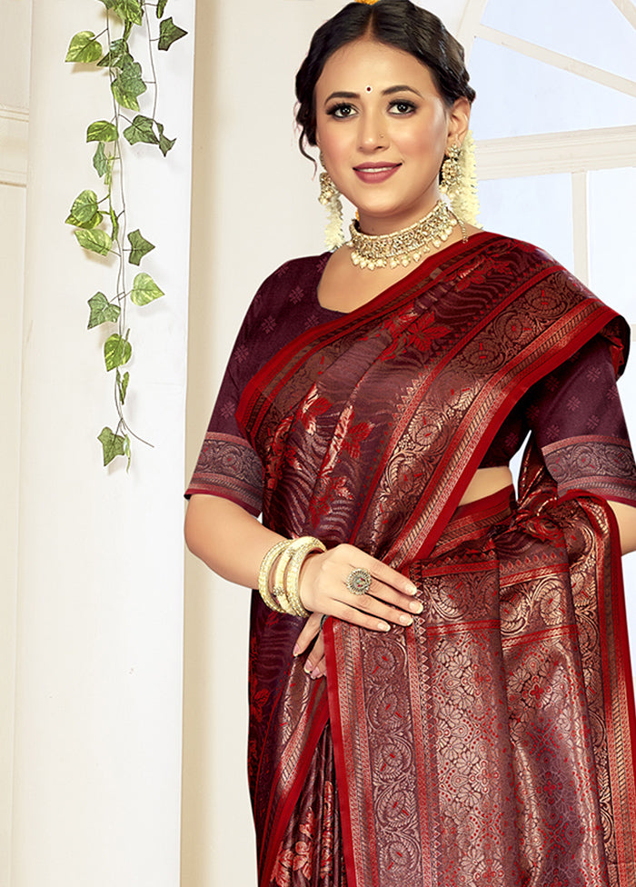 Red Satin Silk Saree With Blouse Piece