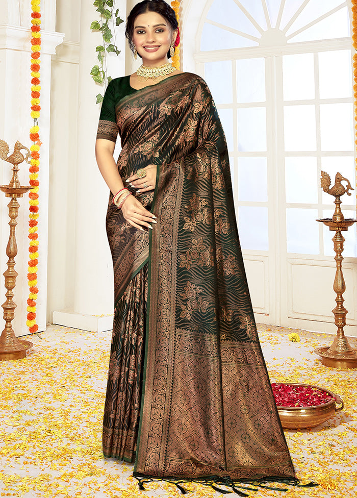 Green Satin Silk Saree With Blouse Piece