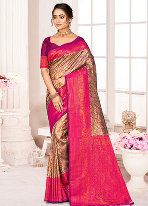 Brown Dupion Silk Saree With Blouse Piece