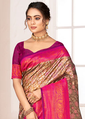 Brown Dupion Silk Saree With Blouse Piece