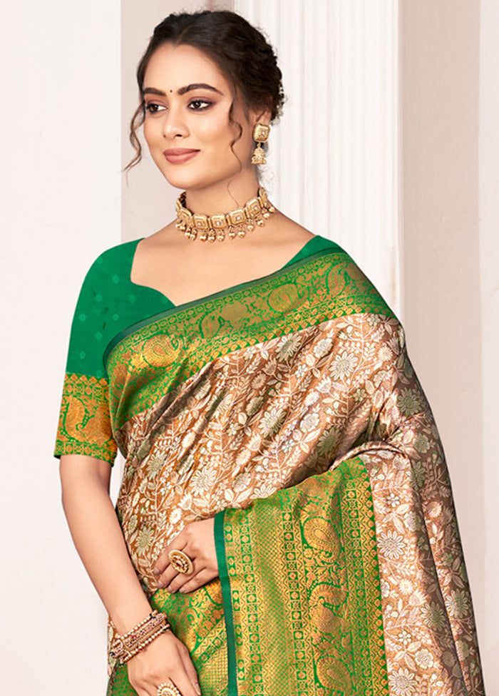 Brown Dupion Silk Saree With Blouse Piece