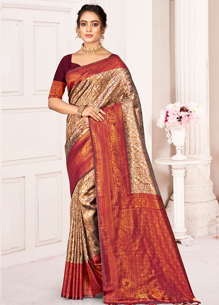 Brown Dupion Silk Saree With Blouse Piece - Indian Silk House Agencies