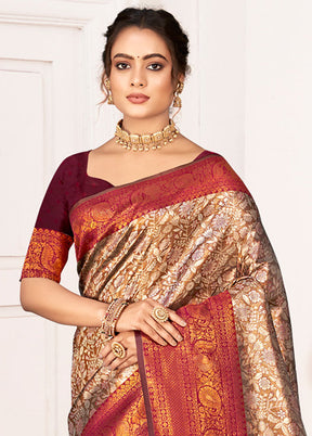 Brown Dupion Silk Saree With Blouse Piece