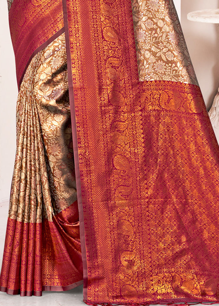 Brown Dupion Silk Saree With Blouse Piece