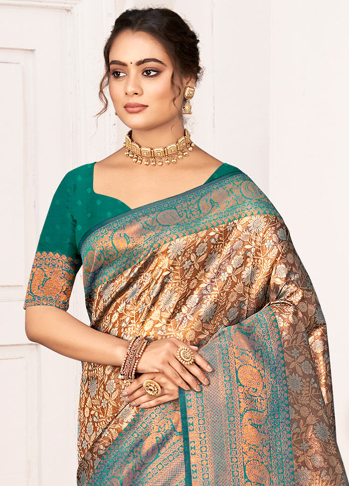 Brown Dupion Silk Saree With Blouse Piece