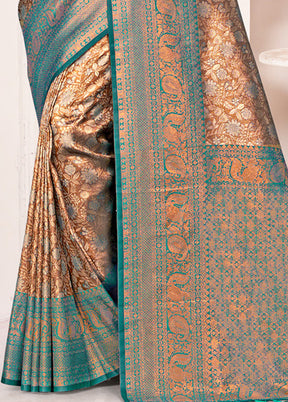 Brown Dupion Silk Saree With Blouse Piece