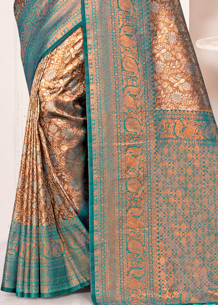 Brown Dupion Silk Saree With Blouse Piece - Indian Silk House Agencies