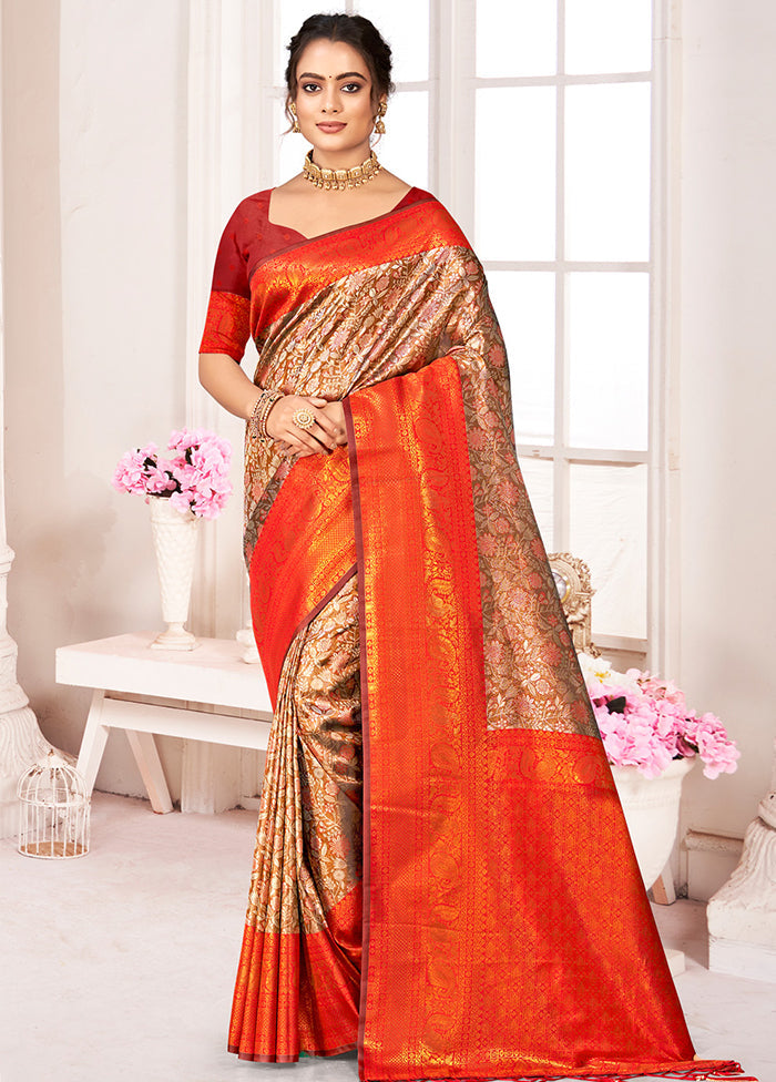 Brown Dupion Silk Saree With Blouse Piece - Indian Silk House Agencies