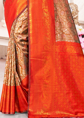 Brown Dupion Silk Saree With Blouse Piece