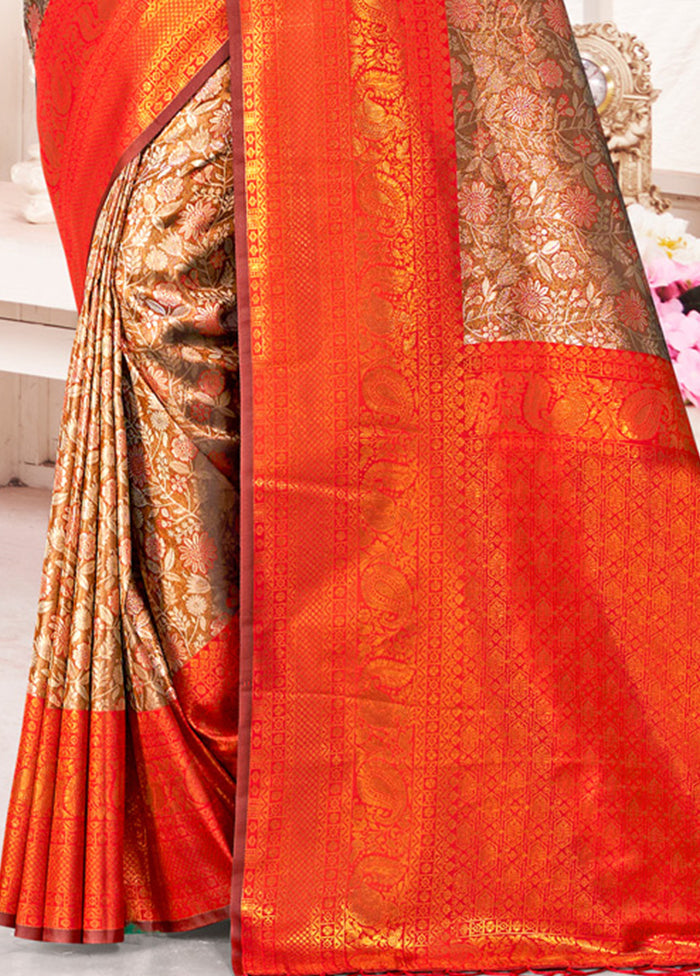 Brown Dupion Silk Saree With Blouse Piece - Indian Silk House Agencies