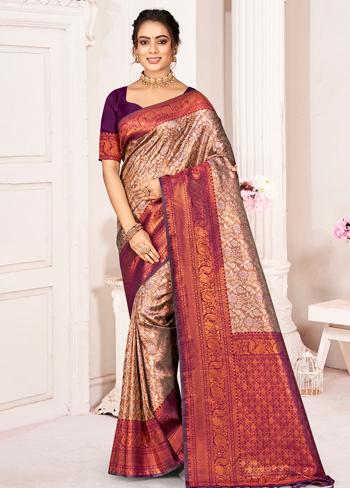 Brown Dupion Silk Saree With Blouse Piece - Indian Silk House Agencies