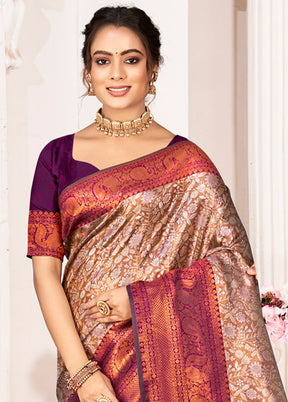 Brown Dupion Silk Saree With Blouse Piece