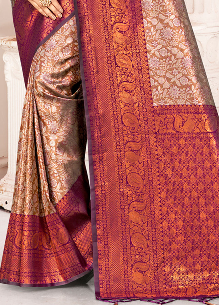 Brown Dupion Silk Saree With Blouse Piece