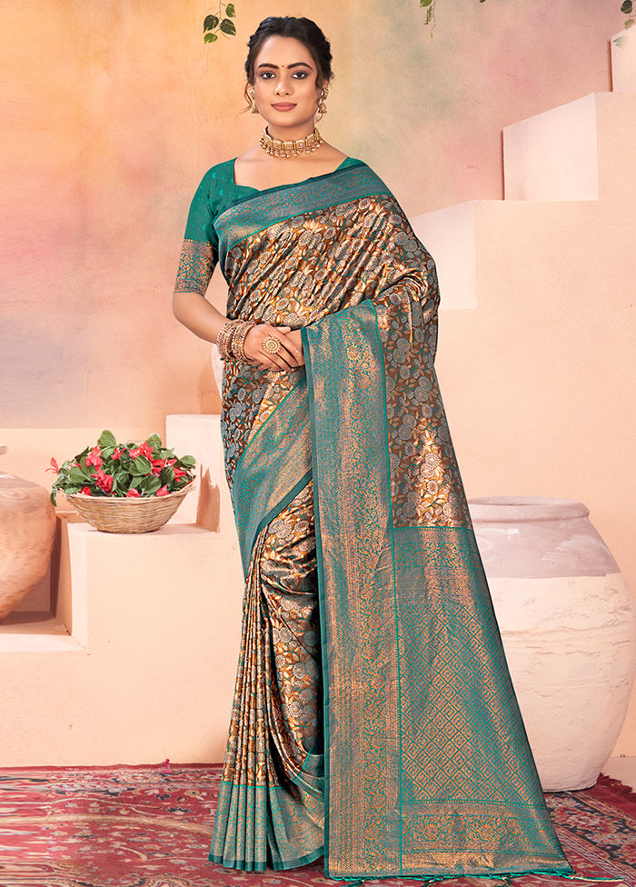 Brown Dupion Silk Saree With Blouse Piece