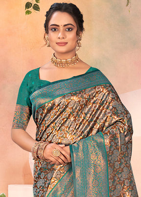 Brown Dupion Silk Saree With Blouse Piece